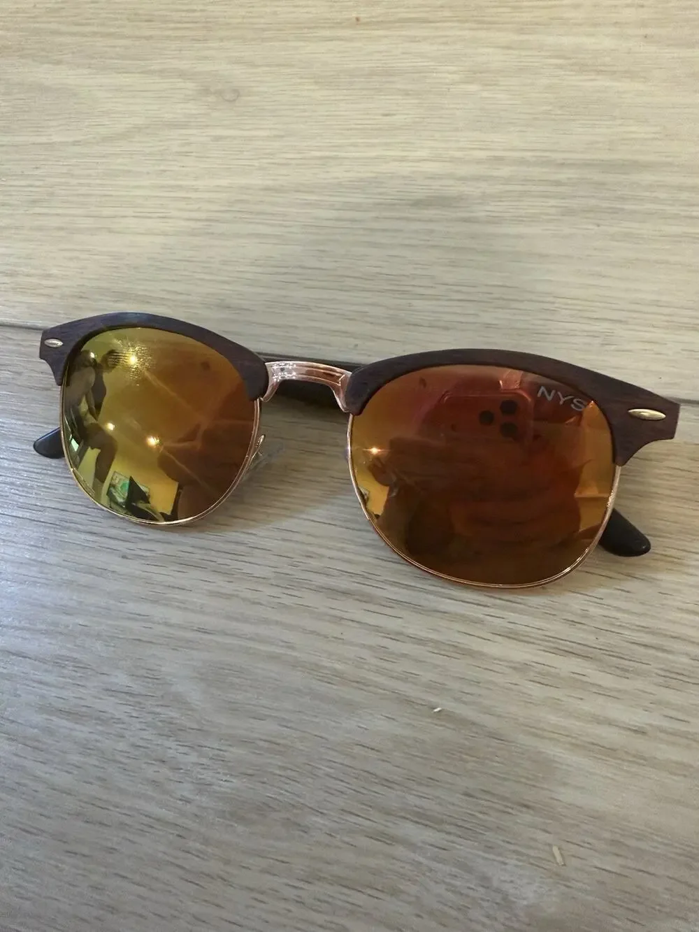 NYS Sunglasses 2721-79 CAT.3 Wood Frames Gold And Brown